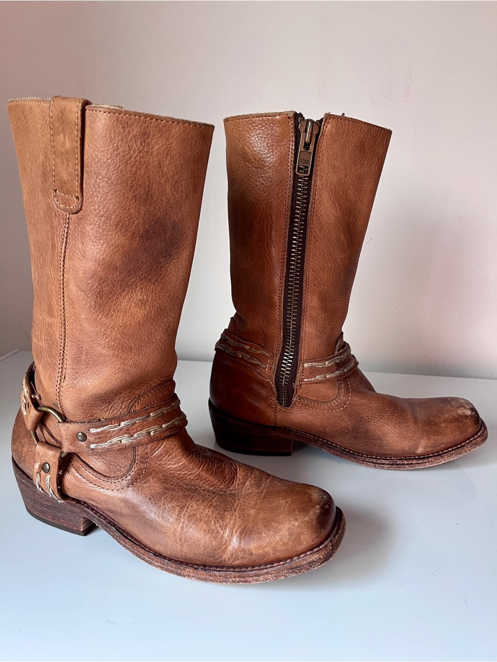 BED|STÜ Bench Made Cobbler Series Mid-Calf Leather Boots Brown Moto 7.5